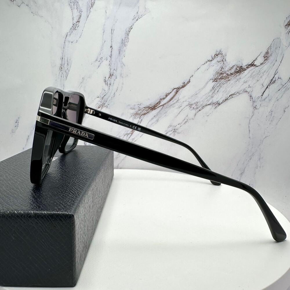 NEW PRADA Sunglasses Black Aviator Pilot 55-17mm Grey Lens Silver Logo - Picture 16 of 16